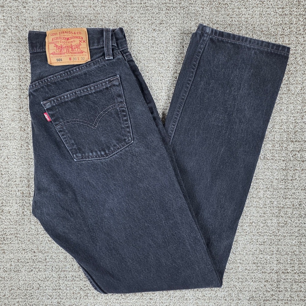 Vintage Levis 501 For Women Black Straight Leg Jeans Made in USA 28x32 Button